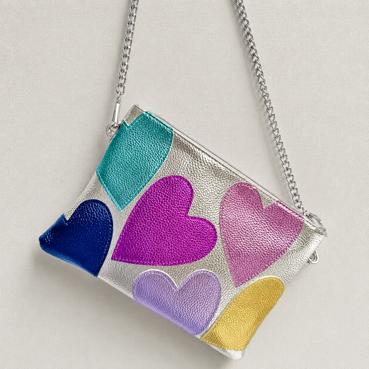 Amoure Metallic Heart Clutch