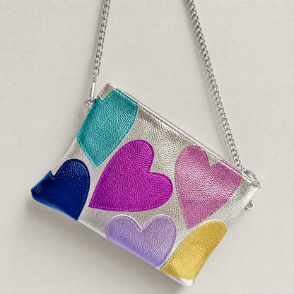 Amoure Metallic Heart Clutch