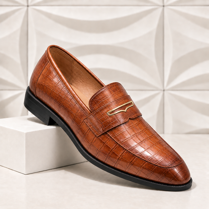 Garnet Leather Croc Loafers