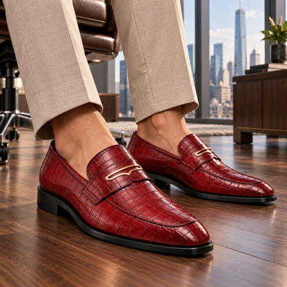 Garnet Leather Croc Loafers