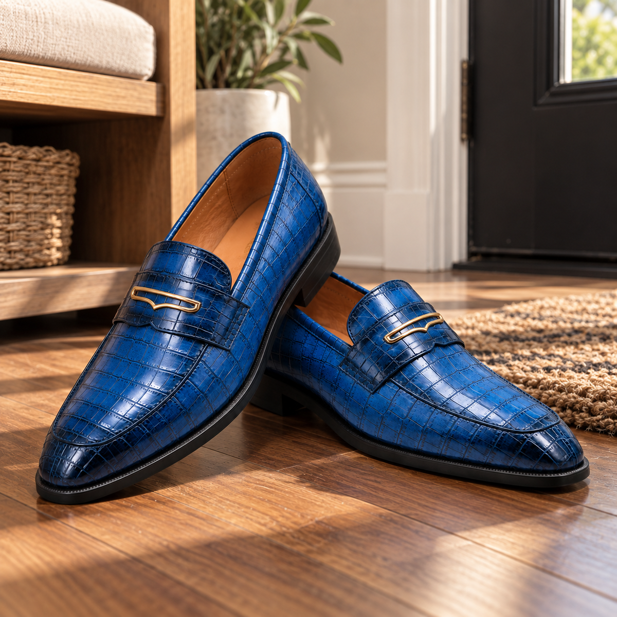 Garnet Leather Croc Loafers