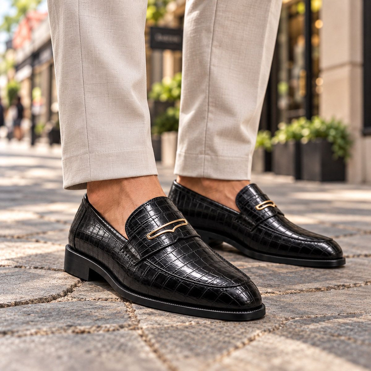 Garnet Leather Croc Loafers