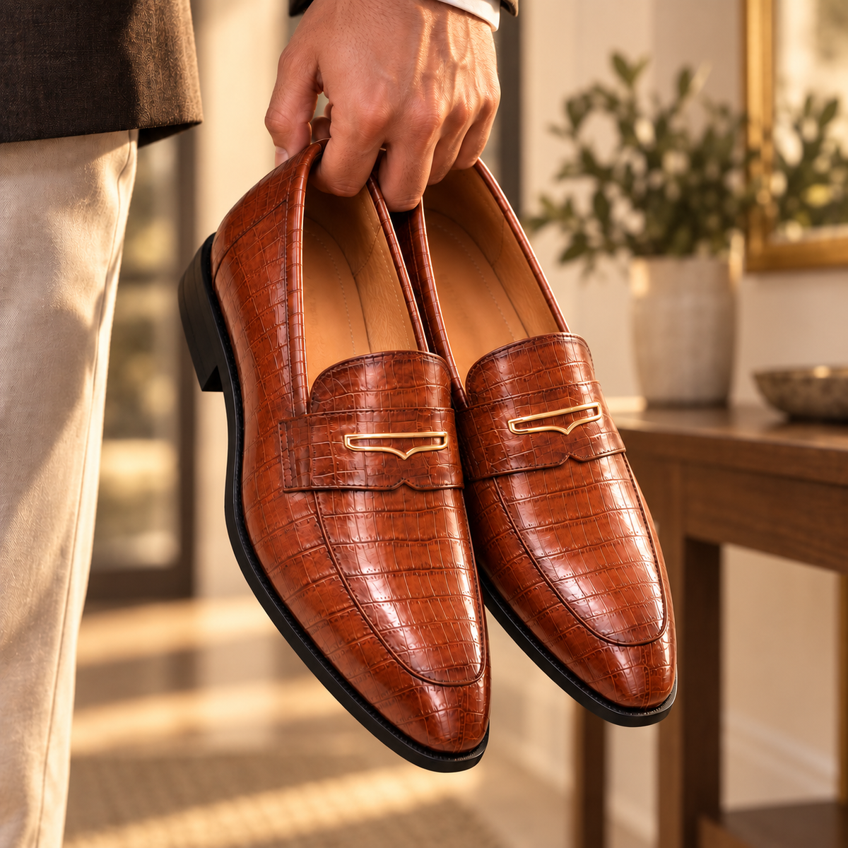 Garnet Leather Croc Loafers