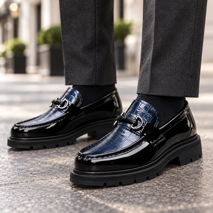 Ebony Croc Leather Bit Loafers
