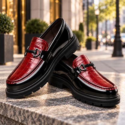 Ebony Croc Leather Bit Loafers