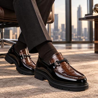 Ebony Croc Leather Bit Loafers