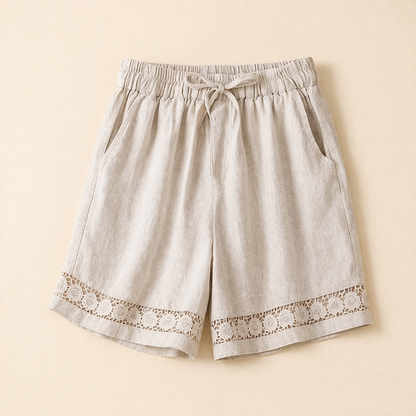 Le Jardin Crochet-Hem Linen Shorts