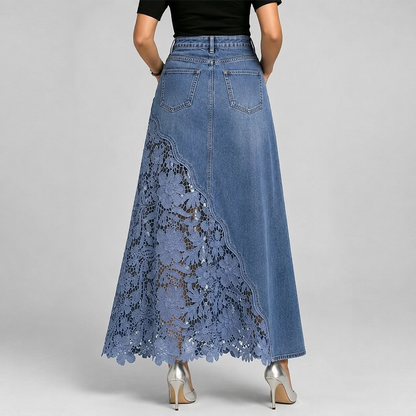 Adaline Lace-Hem Denim Maxi