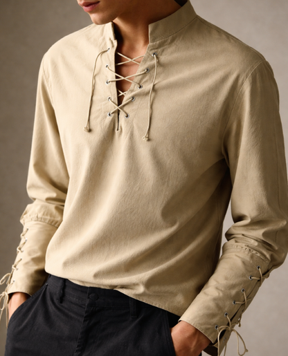 Renaissance-Inspired Laced Neckline Shirt