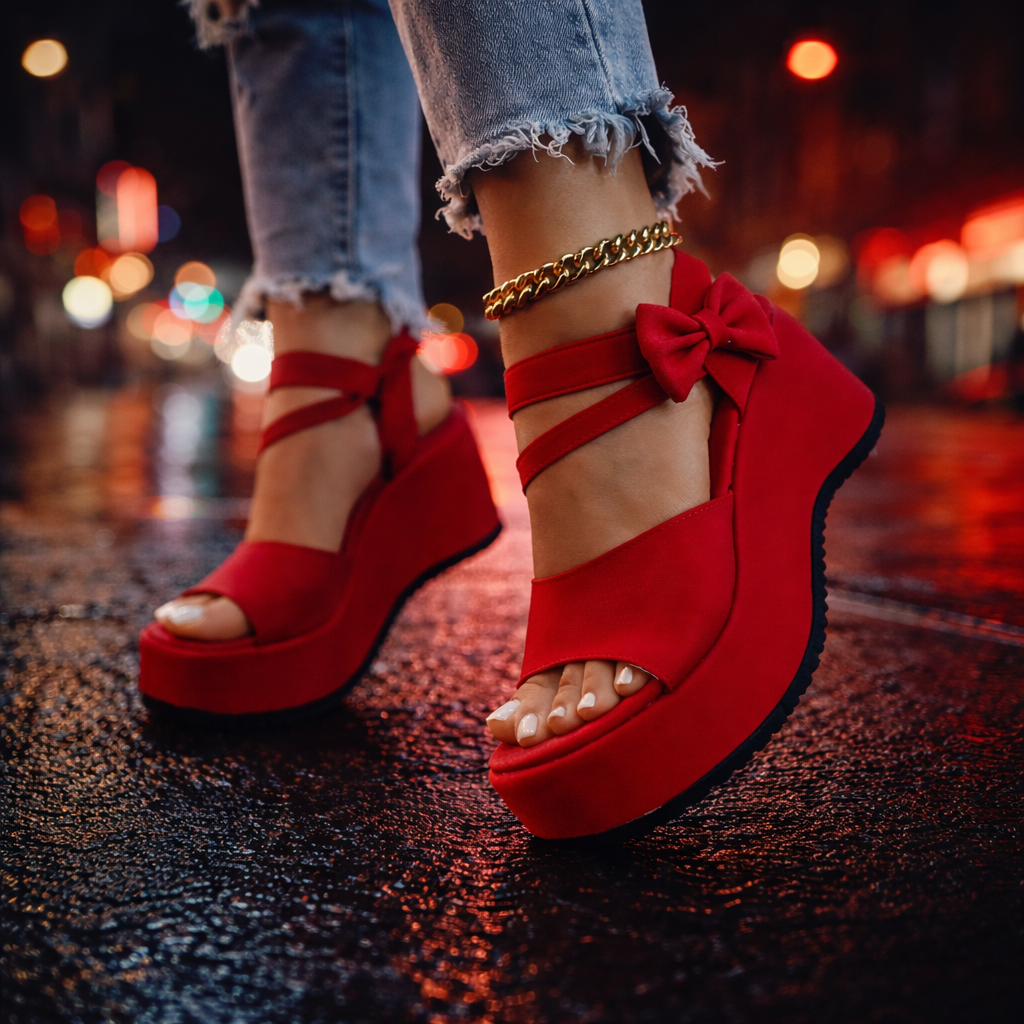 Scarlet Bow-Tie Platform Wedge