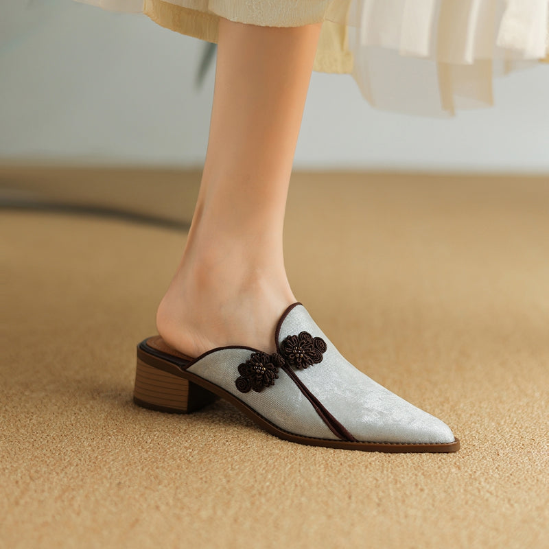 Embroidered Flower Mule