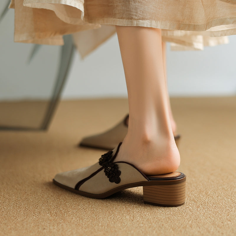 Embroidered Flower Mule