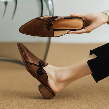 Embroidered Flower Mule