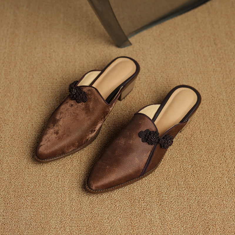 Embroidered Flower Mule