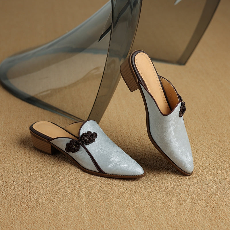 Embroidered Flower Mule