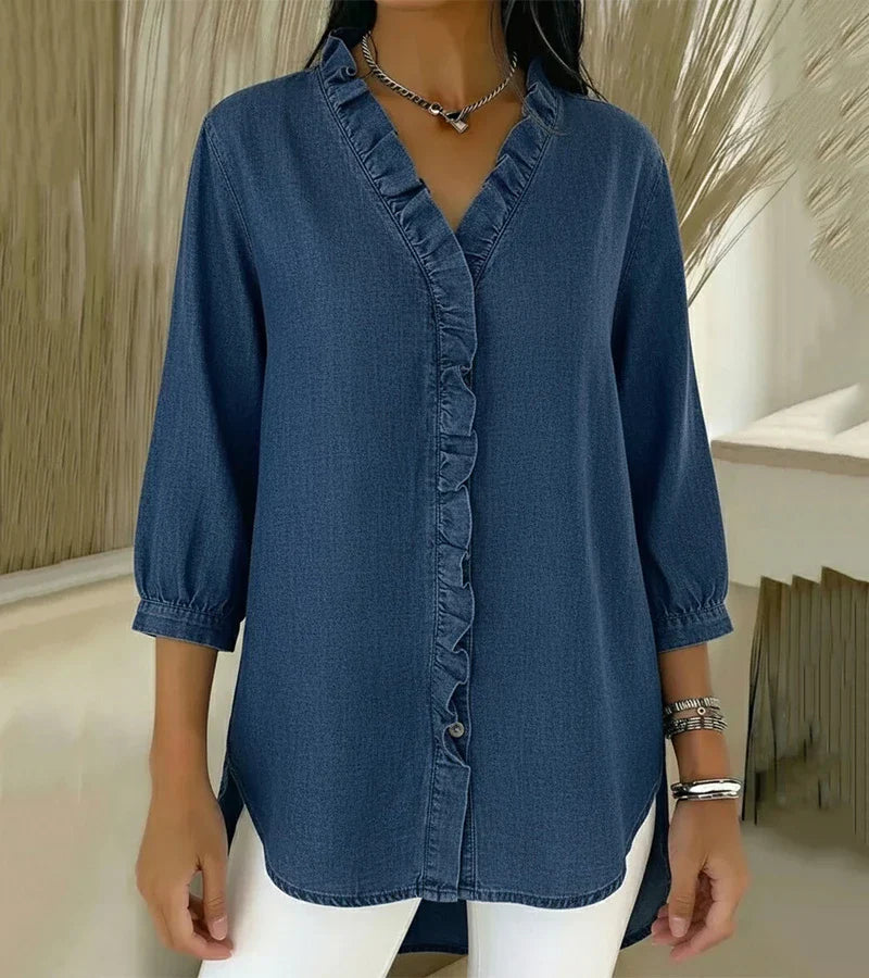 Chambray Ruffle-Trim Denim Tunic