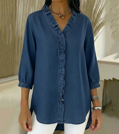 Chambray Ruffle-Trim Denim Tunic