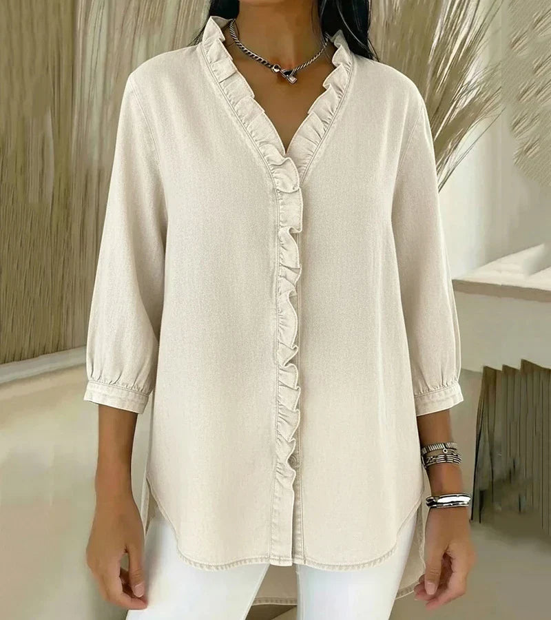 Chambray Ruffle-Trim Denim Tunic