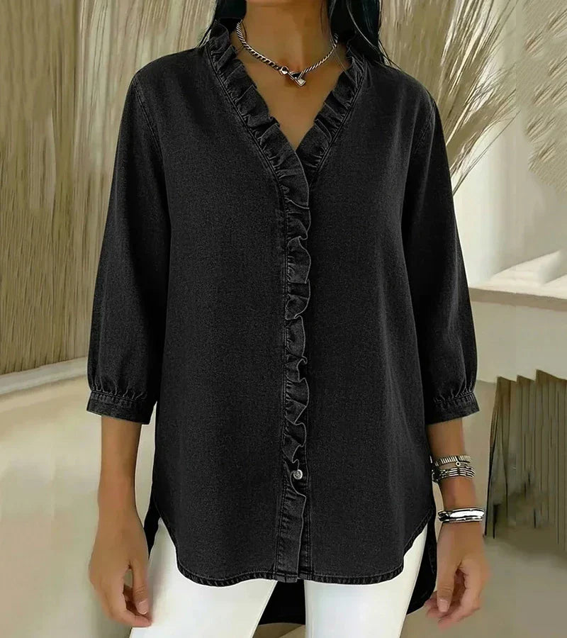 Chambray Ruffle-Trim Denim Tunic