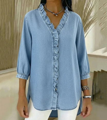 Chambray Ruffle-Trim Denim Tunic