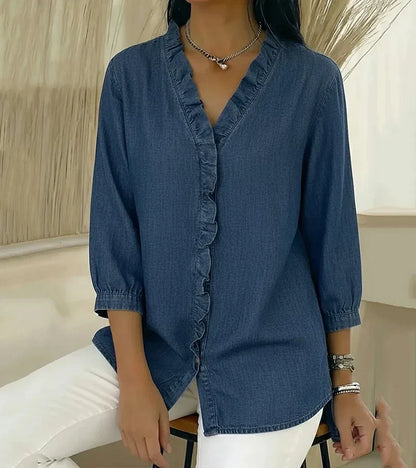 Chambray Ruffle-Trim Denim Tunic