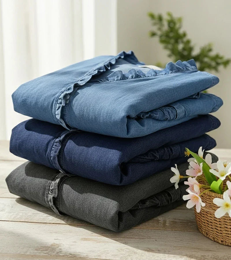 Chambray Ruffle-Trim Denim Tunic
