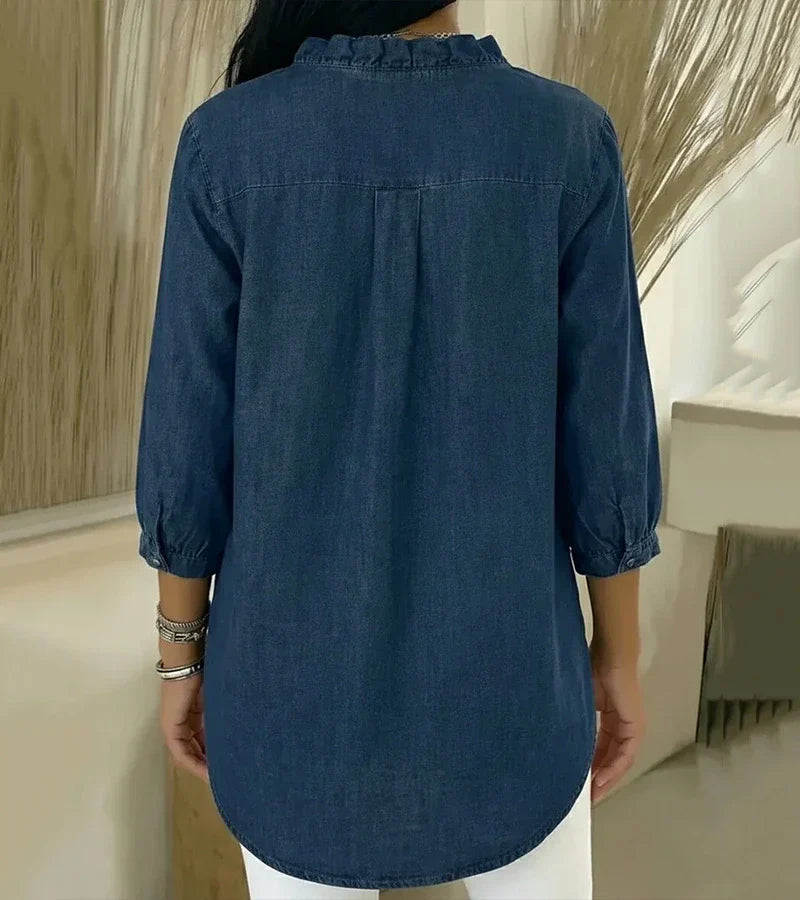 Chambray Ruffle-Trim Denim Tunic