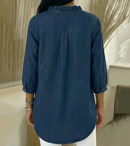 Chambray Ruffle-Trim Denim Tunic