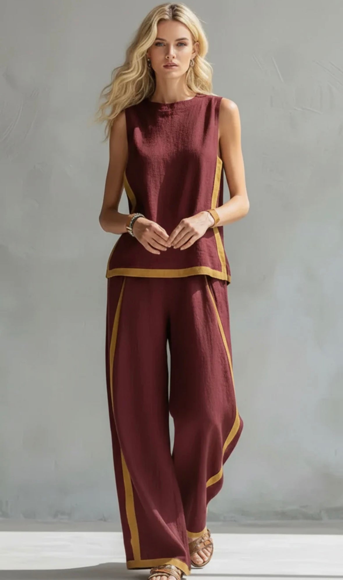 Riviera Contrast-Trim Linen Set