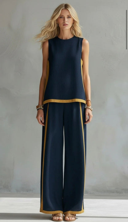 Riviera Contrast-Trim Linen Set