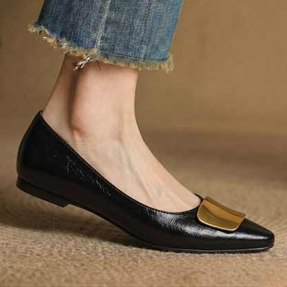 Nero Crinkle Brushed-Gold Vamp Flat