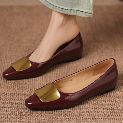 Nero Crinkle Brushed-Gold Vamp Flat