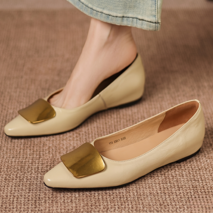 Nero Crinkle Brushed-Gold Vamp Flat