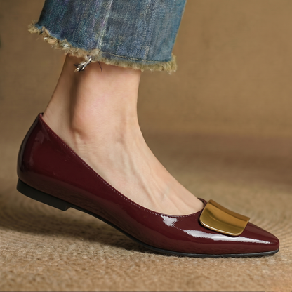 Nero Crinkle Brushed-Gold Vamp Flat