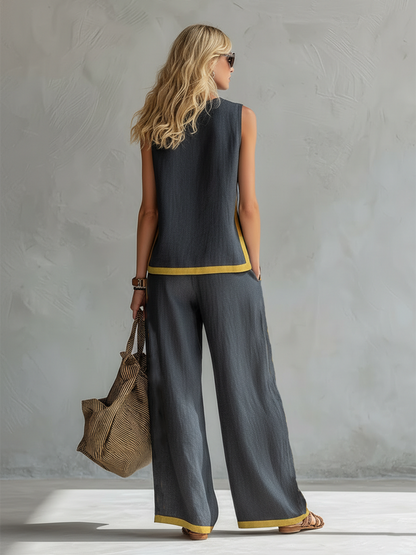 Riviera Contrast-Trim Linen Set