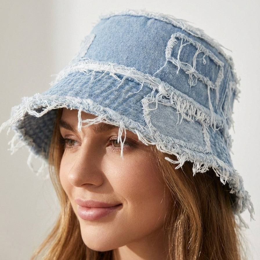 Frayed-Edge Denim Bucket Hat