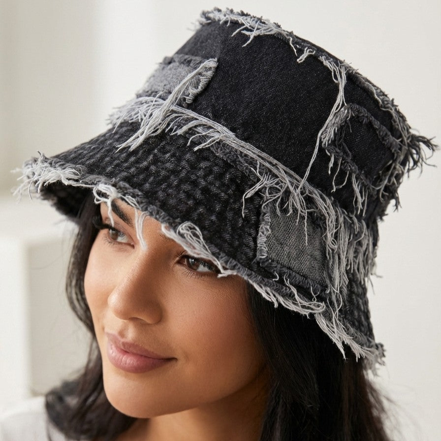 Frayed-Edge Denim Bucket Hat