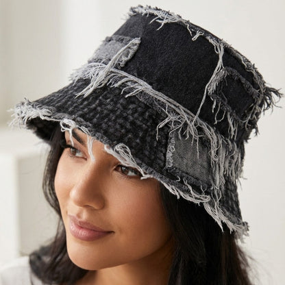 Frayed-Edge Denim Bucket Hat