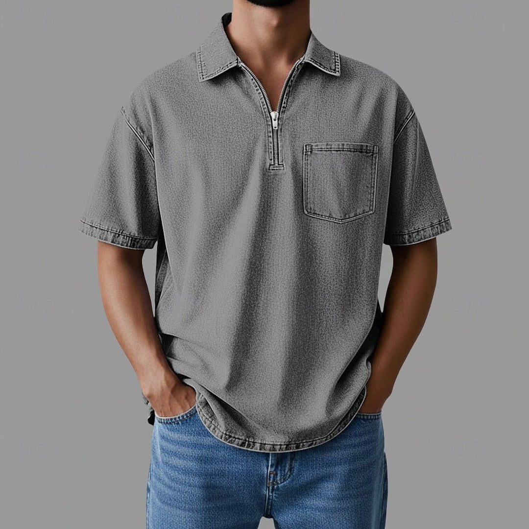 Toffee Pigment-Wash Zip Shirt