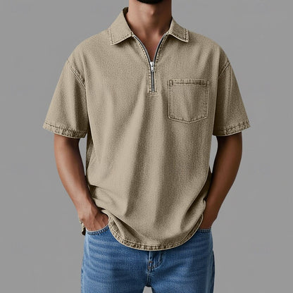 Toffee Pigment-Wash Zip Shirt