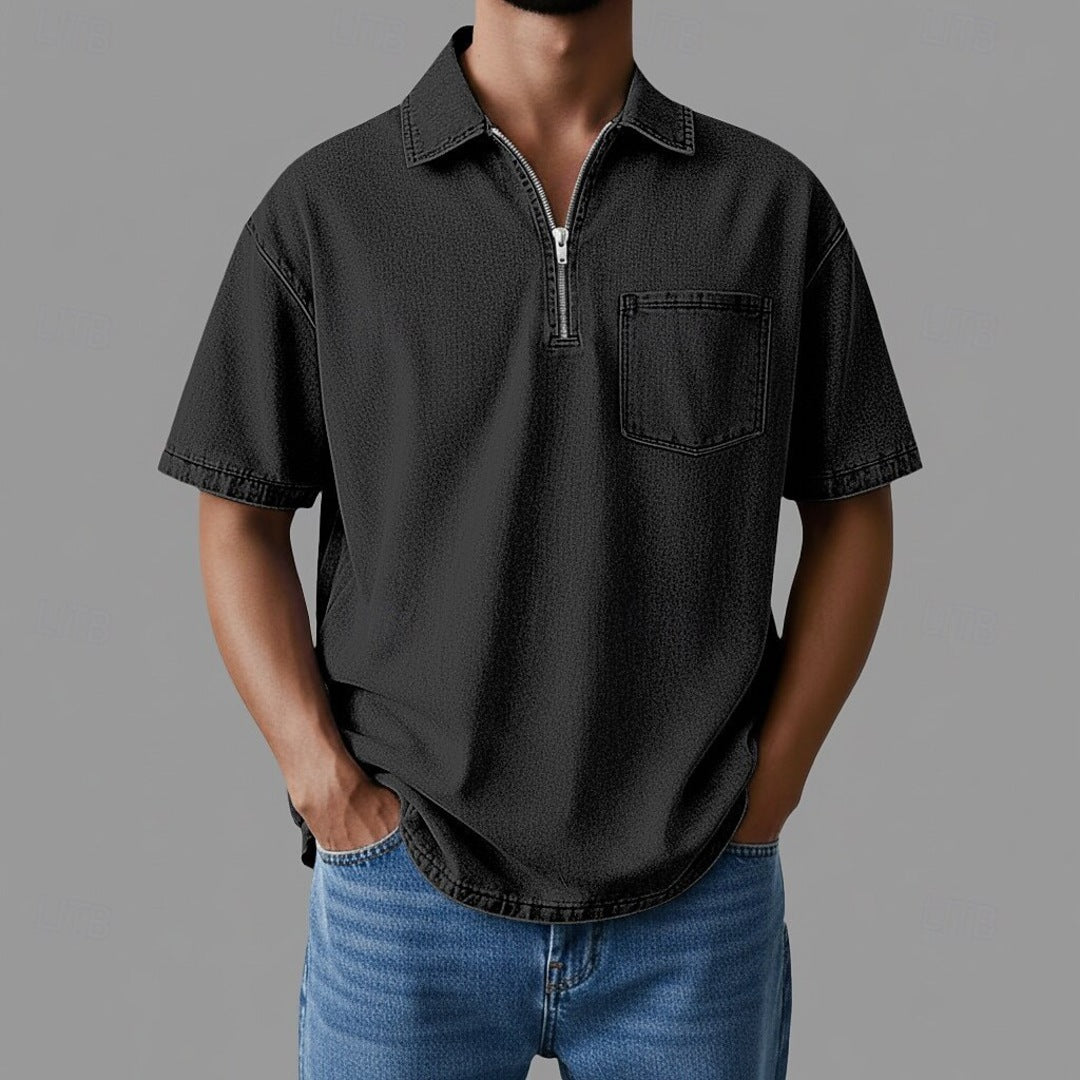 Toffee Pigment-Wash Zip Shirt