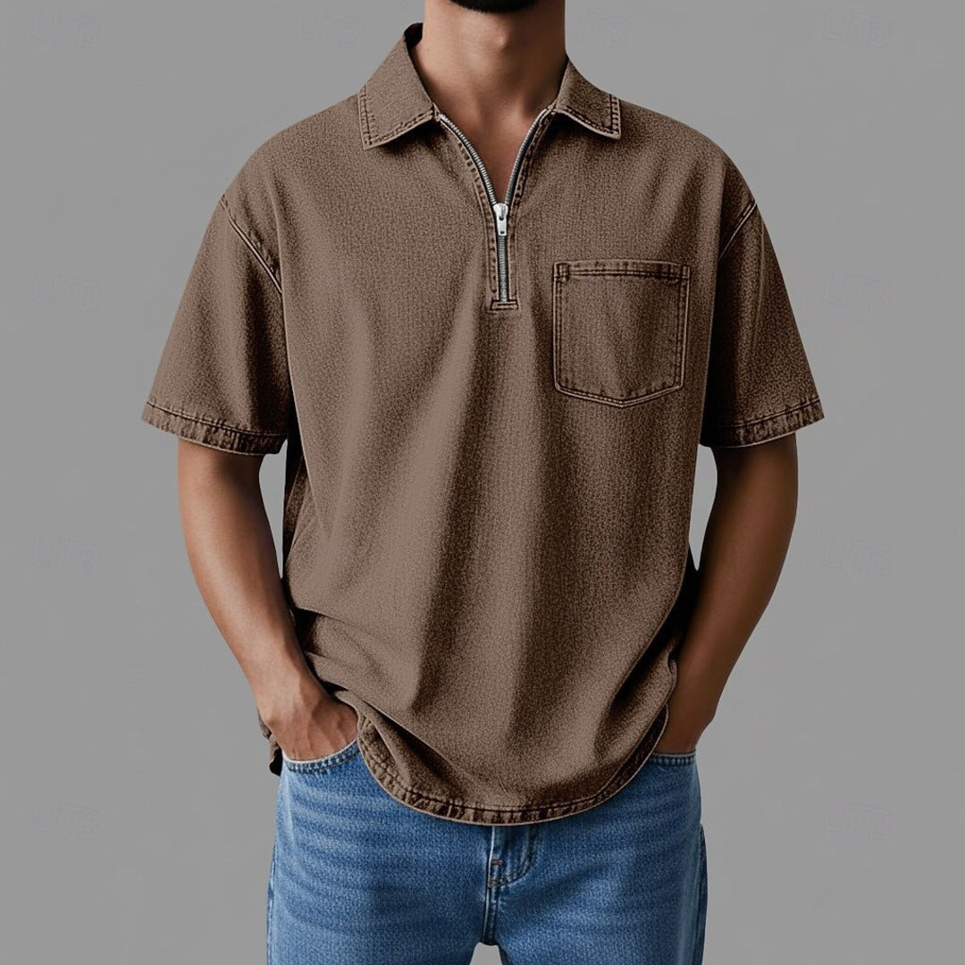 Toffee Pigment-Wash Zip Shirt