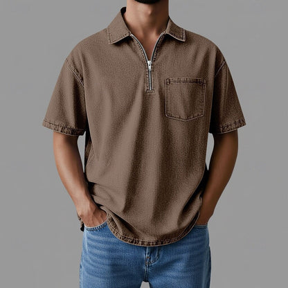 Toffee Pigment-Wash Zip Shirt