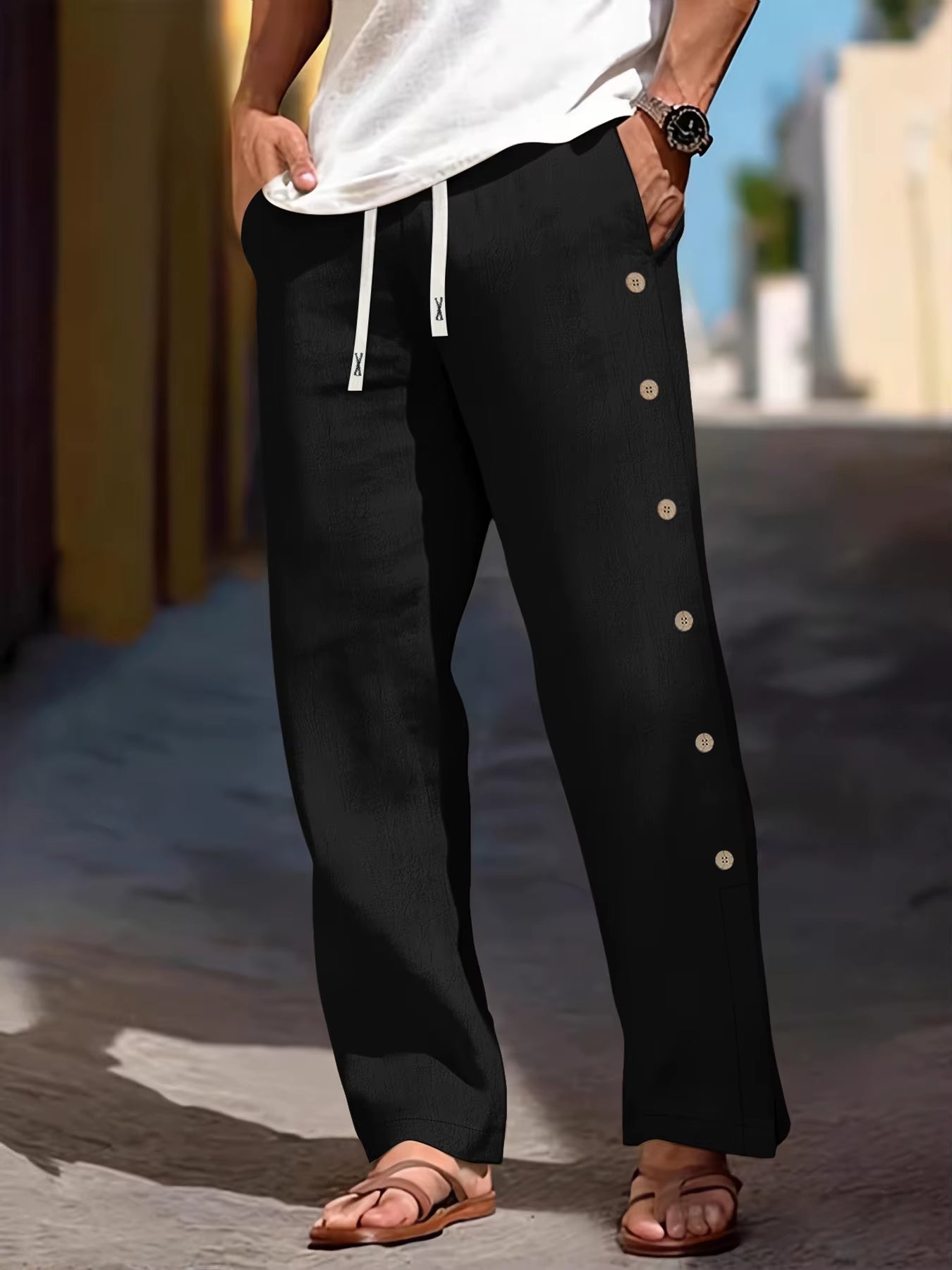 Side-Button Linen Trouser