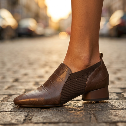 Odessa Croc-Embossed Block Heels