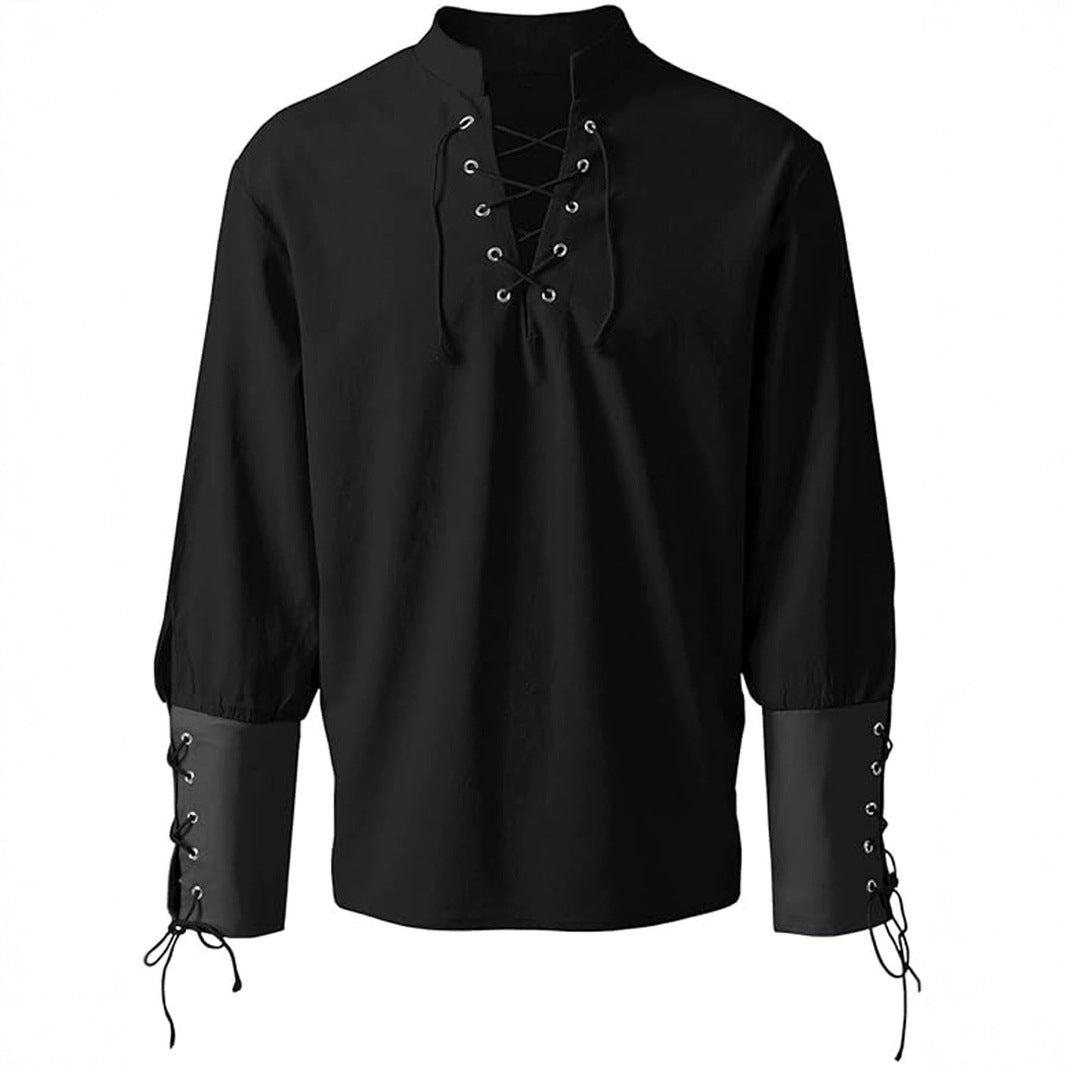 Renaissance-Inspired Laced Neckline Shirt