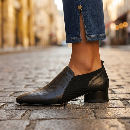 Odessa Croc-Embossed Block Heels