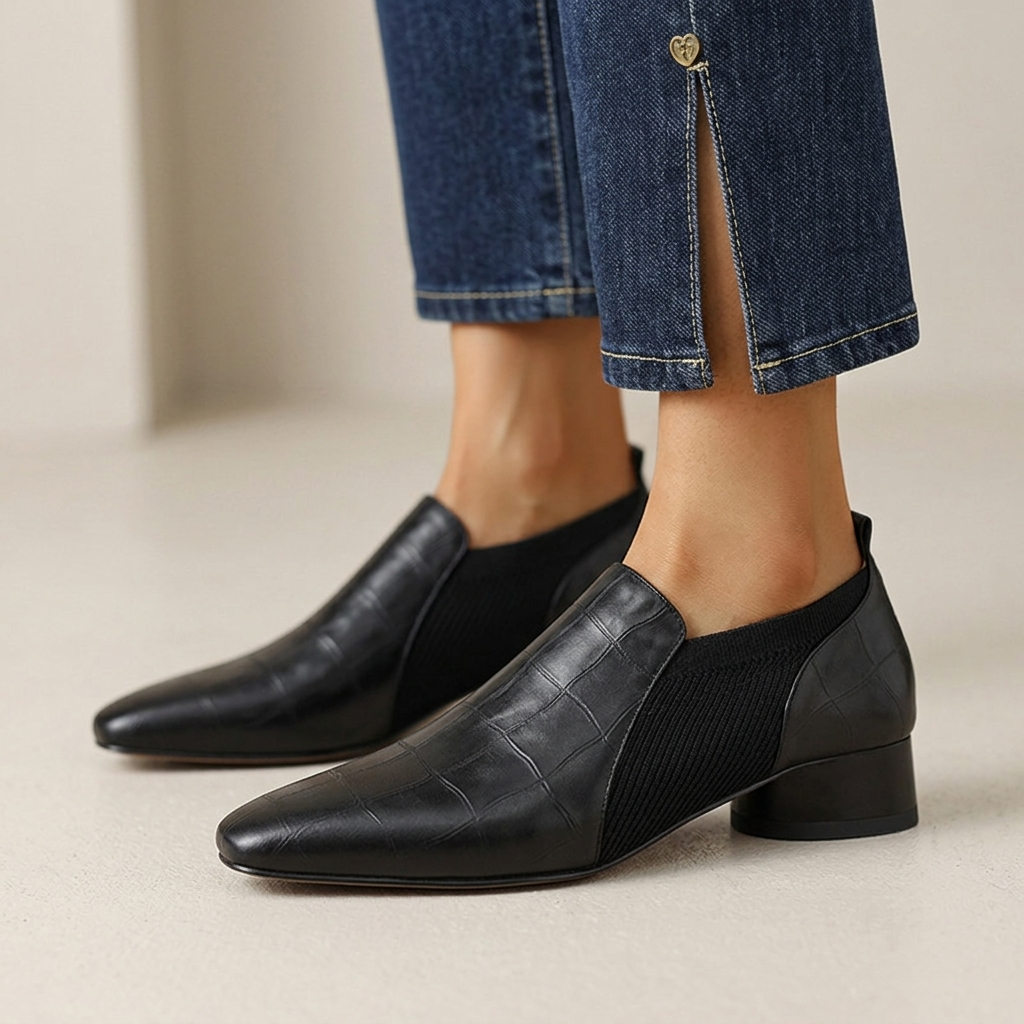 Odessa Croc-Embossed Block Heels