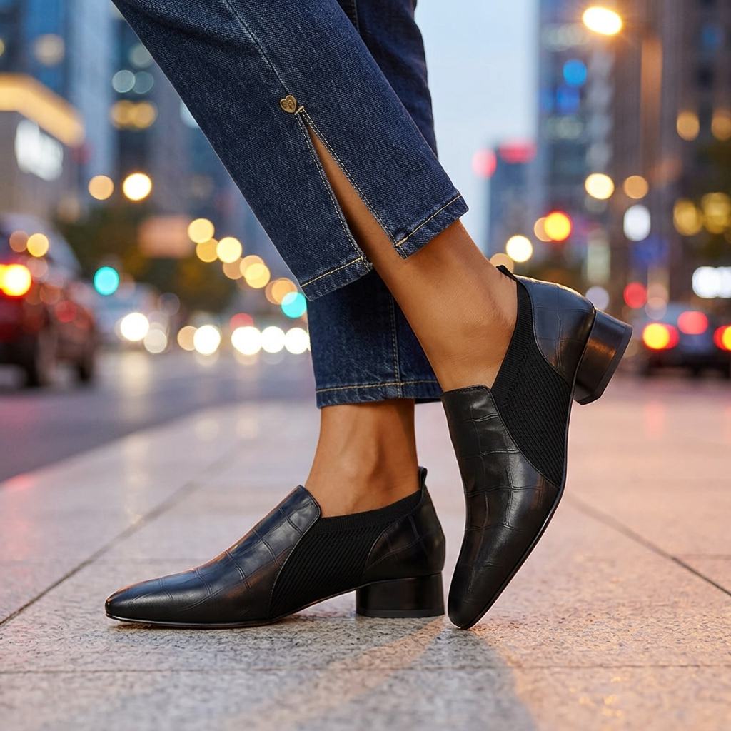 Odessa Croc-Embossed Block Heels