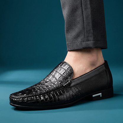 Umber Leather Croc Loafers